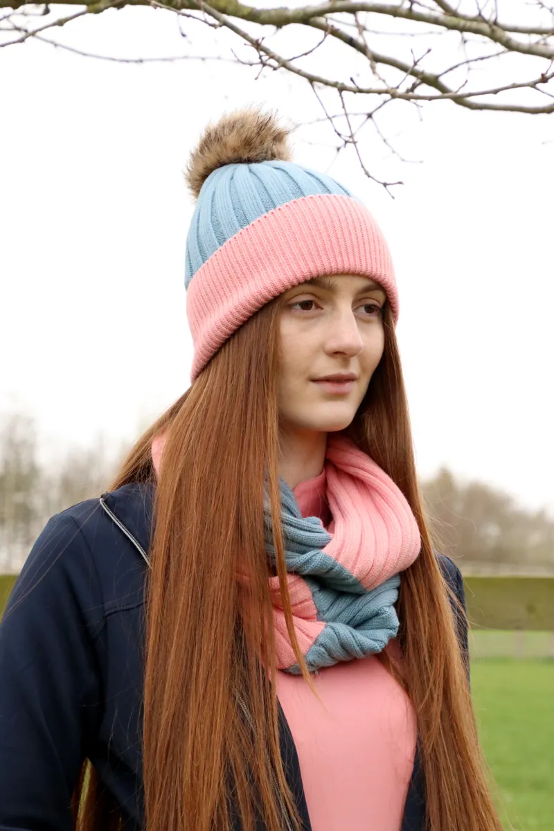 Hy Equestrian Synergy Luxury Bobble Hat - Aqua/Rose-1